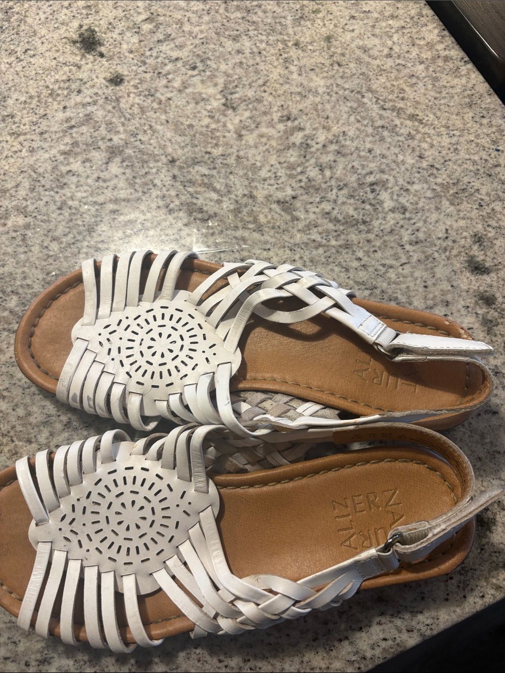 Naturalizer White Braided Laser-Cut Slingback Sandals
